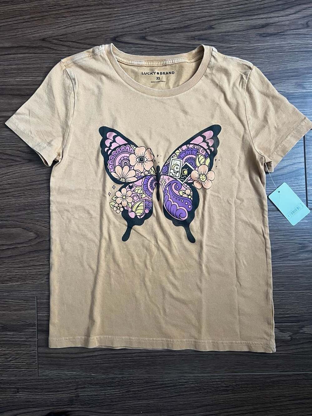 Lucky Brand Women's Butterfly Floral Graphic Short Sleeve Crewneck T-Shirt
